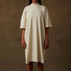 Essentials Fear Of God Cream Midi T-Shirt Oversized Relaxed Fit Pockets Dress XS
